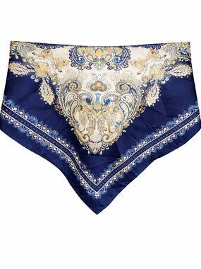 Boho Bandana Top With Blue and Gold Paisley, Size Medium